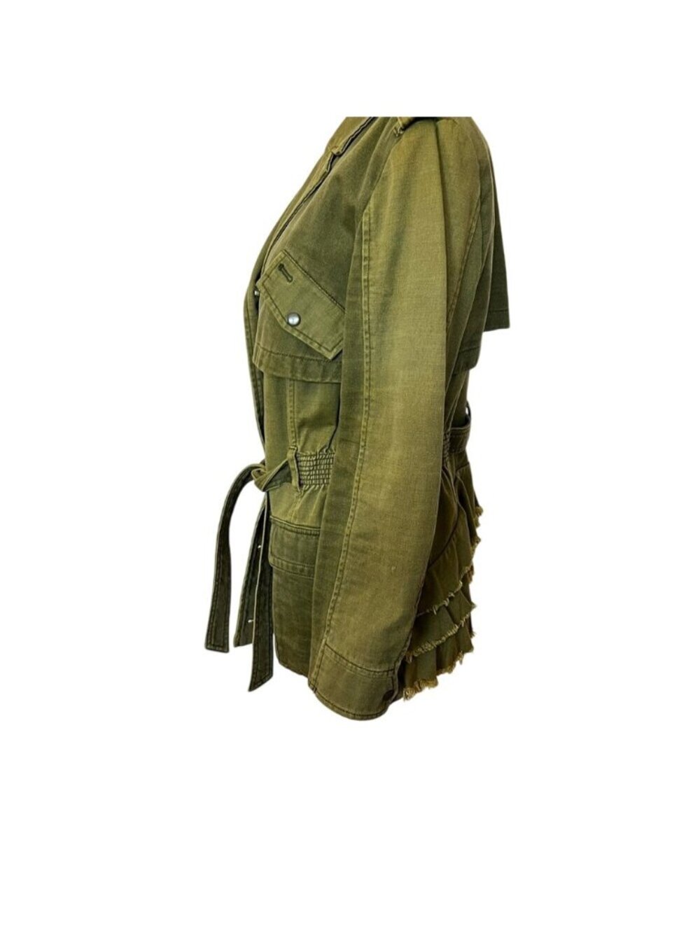 Hei Hei Olive Military Utility Jacket Ruffle Back Fairy Grunge Sz M Romantic - Picture 4 of 10